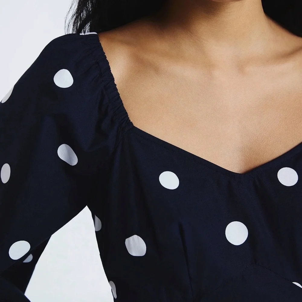 Elegant Navy Polka Dot Dress - Picture 3 of 3